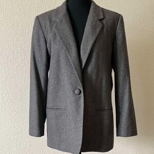 Sag Harbor Jacket Women's size 8P Grey Wool Blend Career Blazer One Button